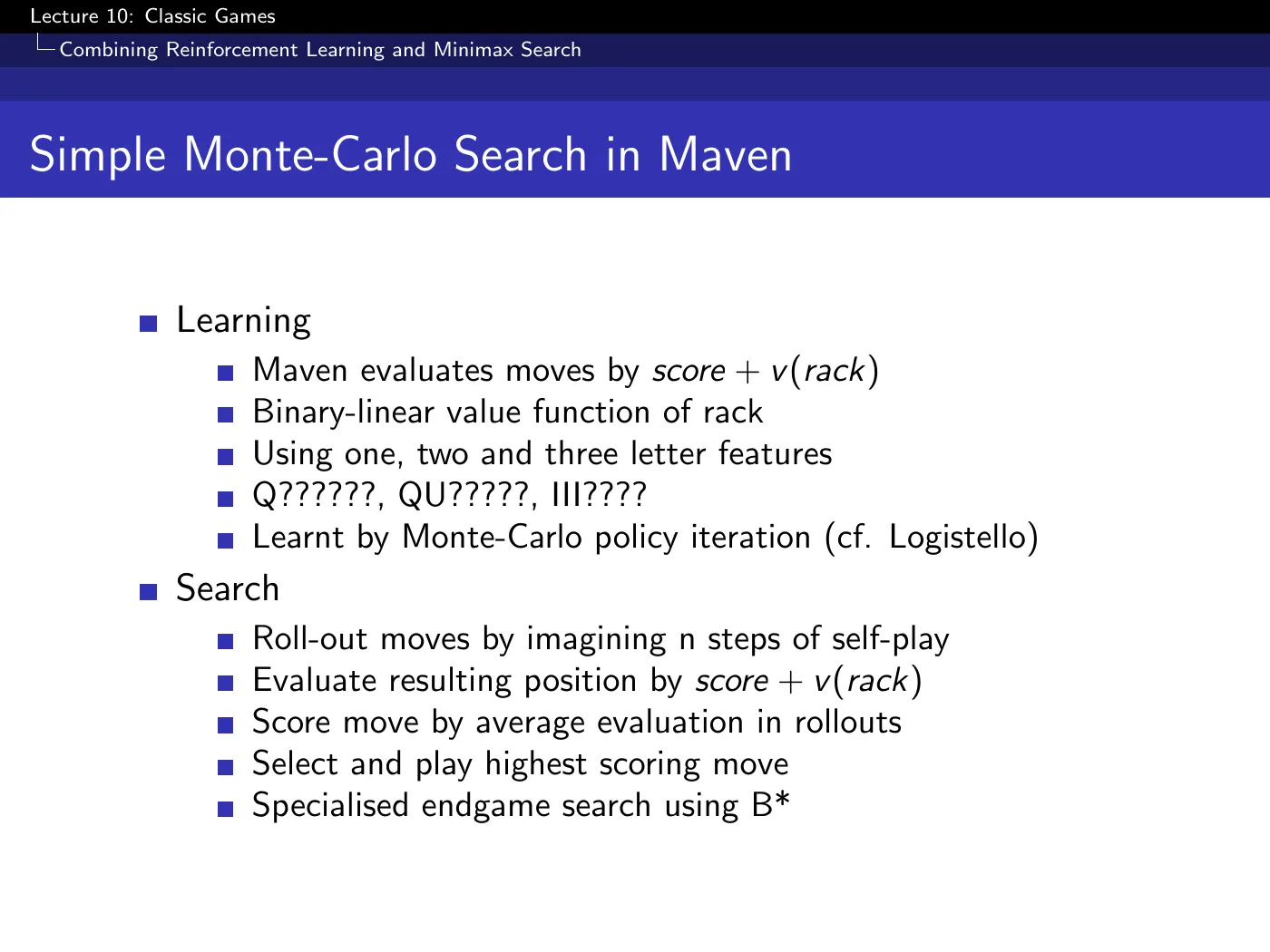 Lecture 10 Classic Games, slide 39