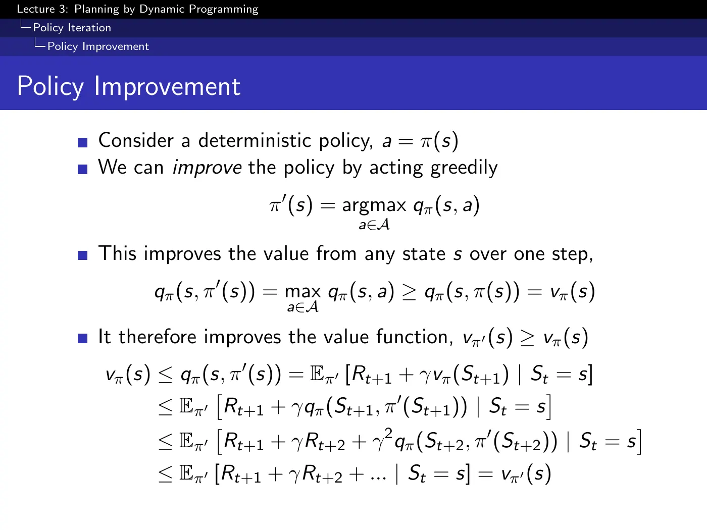 Lecture 3 Planning by Dynamic Programming, slide 16