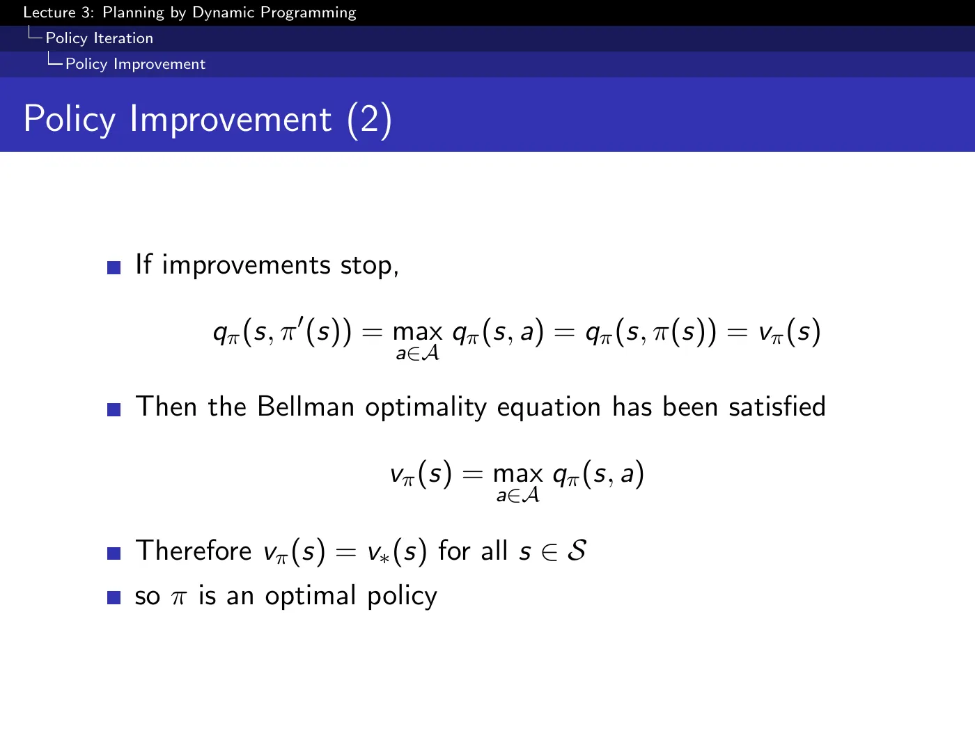 Lecture 3 Planning by Dynamic Programming, slide 17