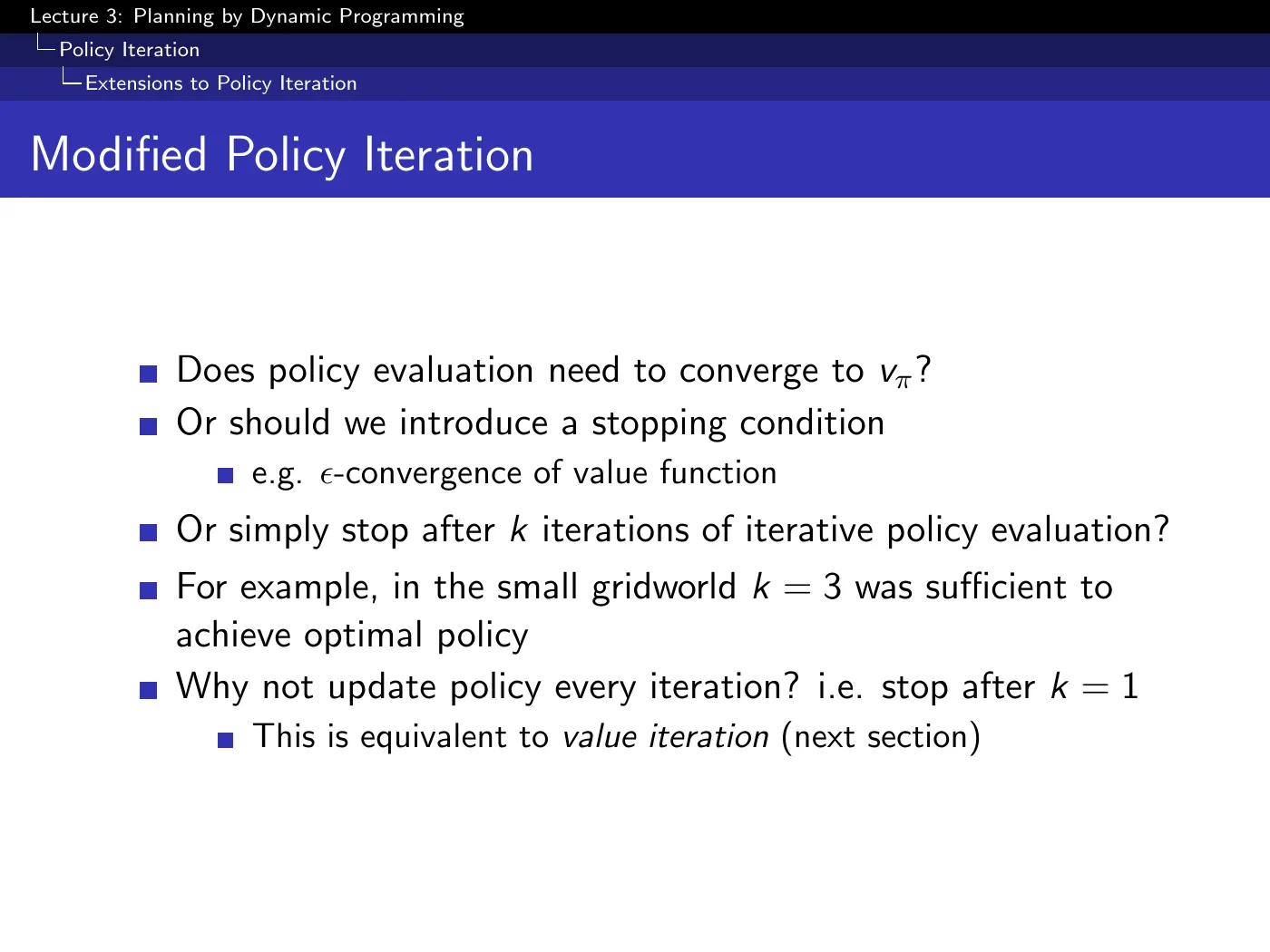 Lecture 3 Planning by Dynamic Programming, slide 18