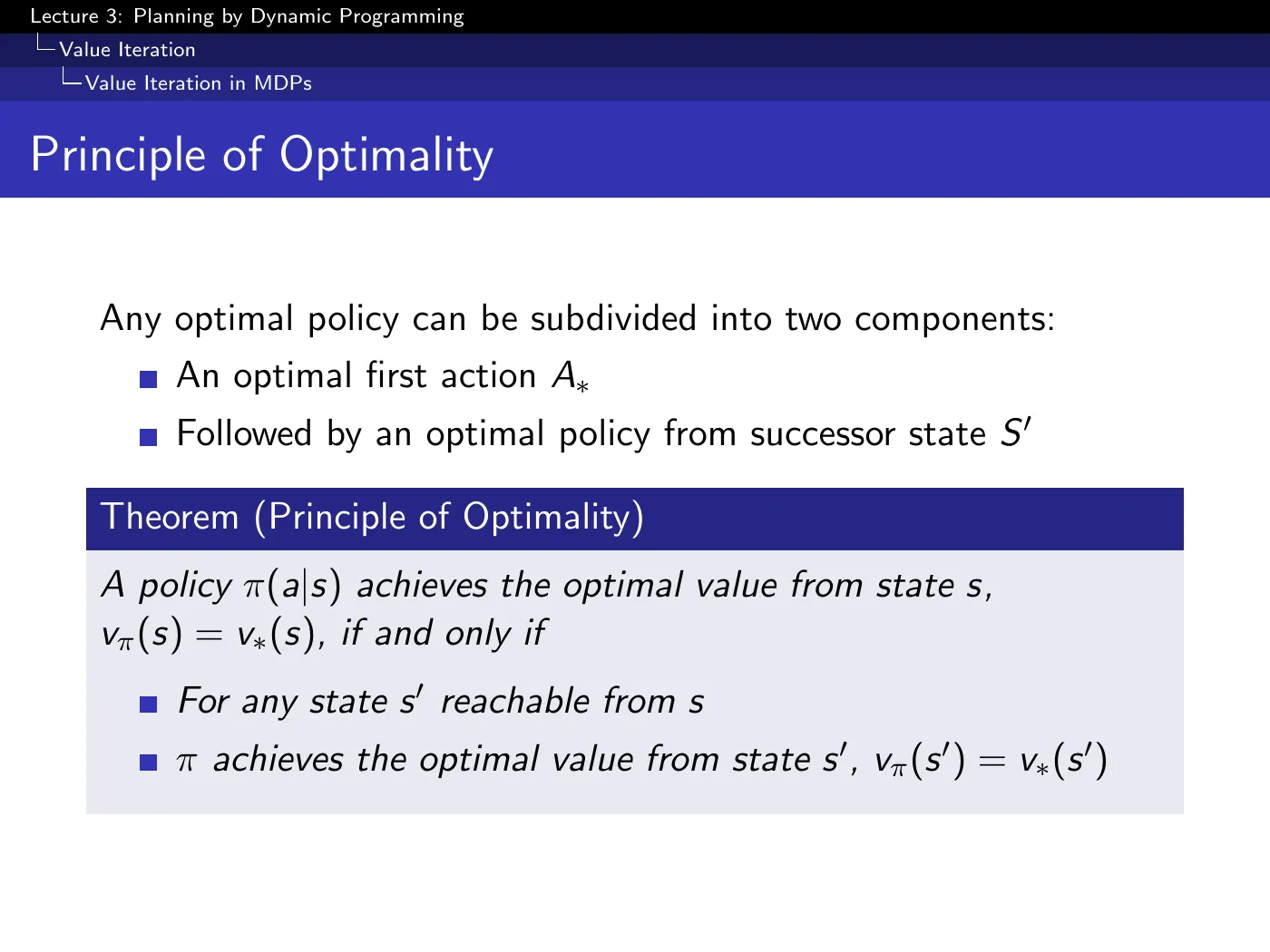 Lecture 3 Planning by Dynamic Programming, slide 20