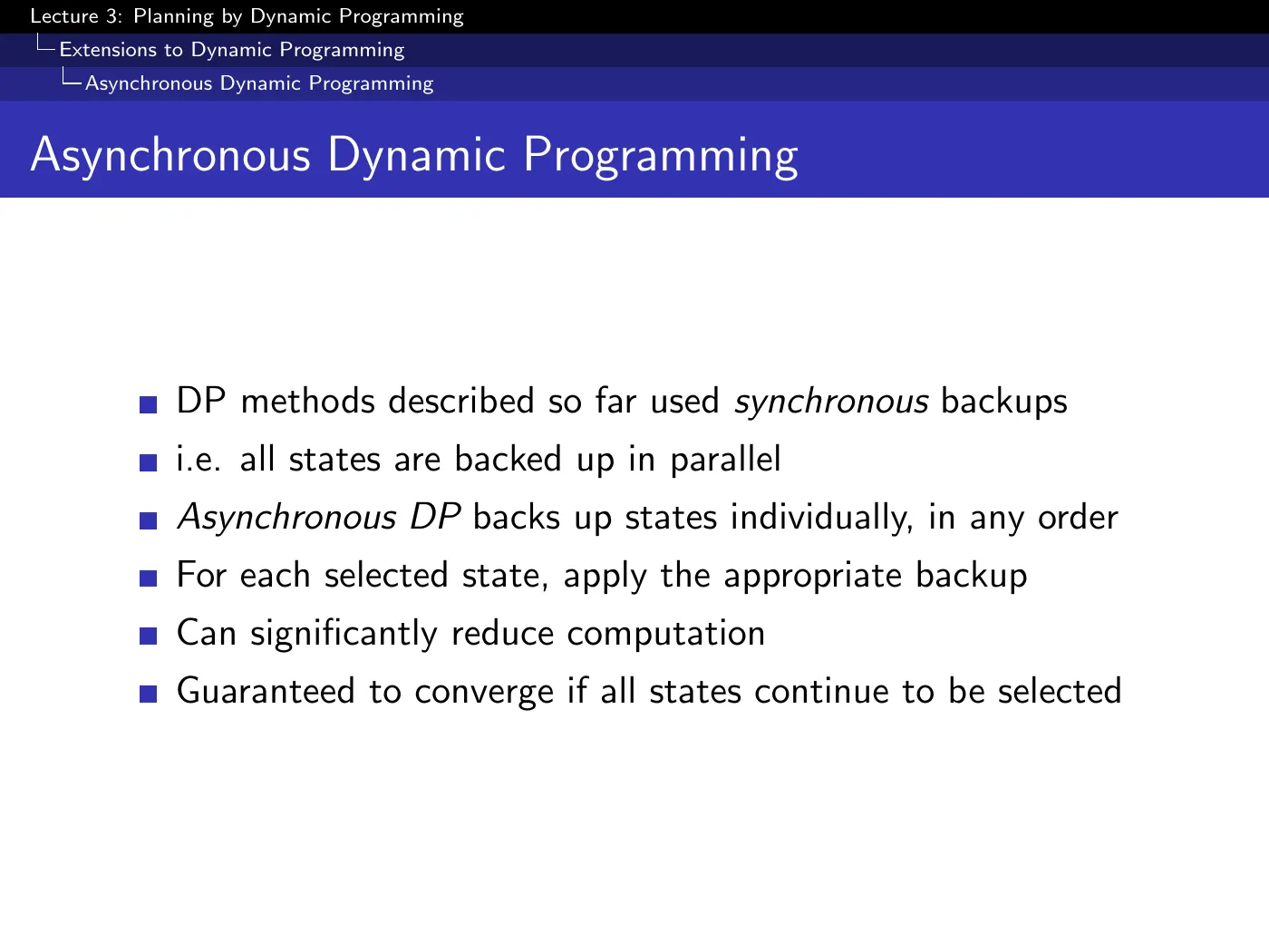 Lecture 3 Planning by Dynamic Programming, slide 27
