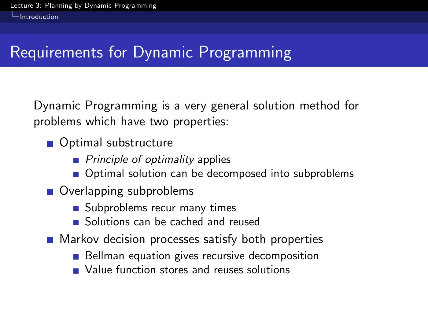Lecture 3 Planning by Dynamic Programming, slide 4