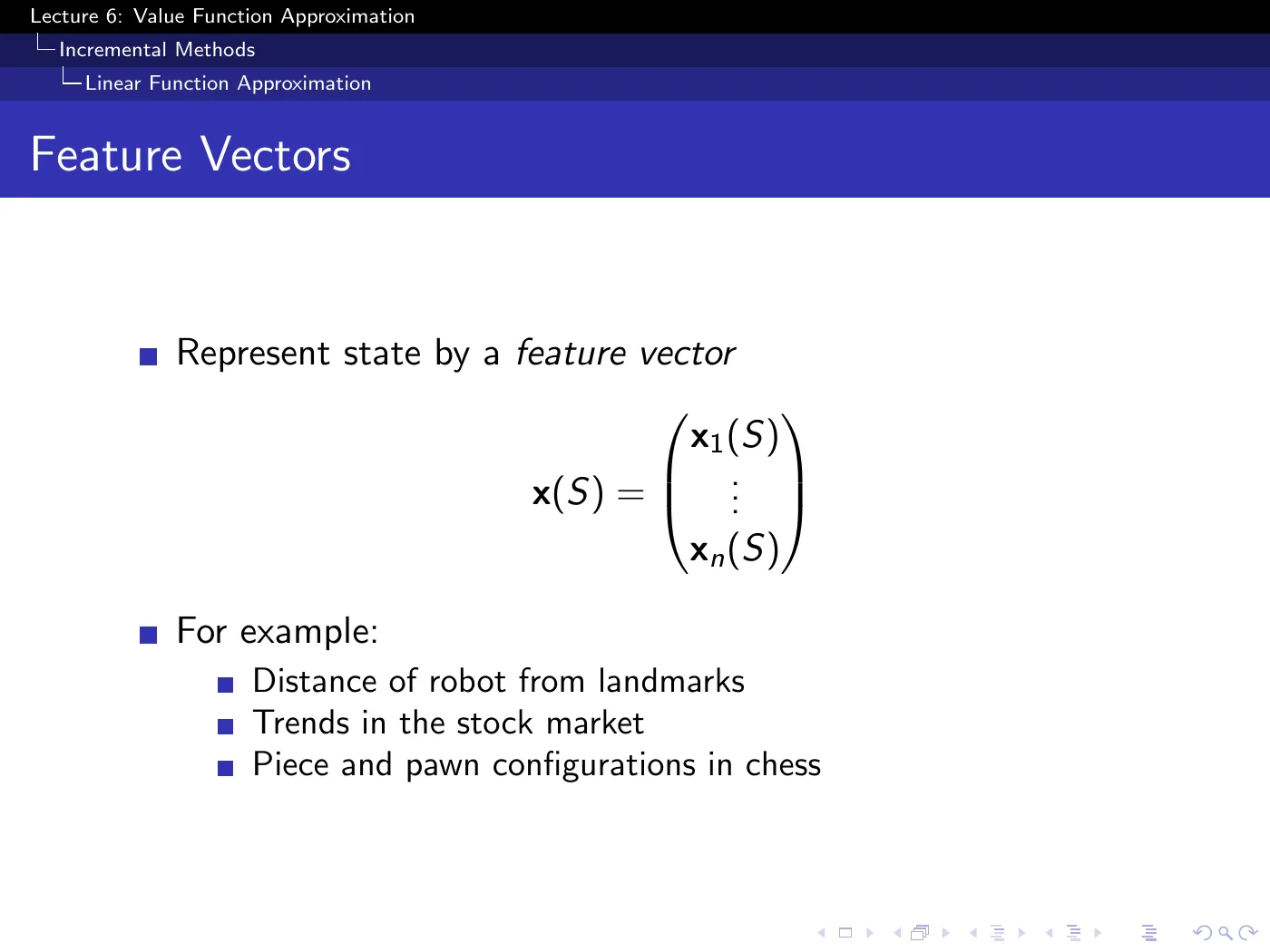 Lecture 6 Value Function Approximation, slide 13