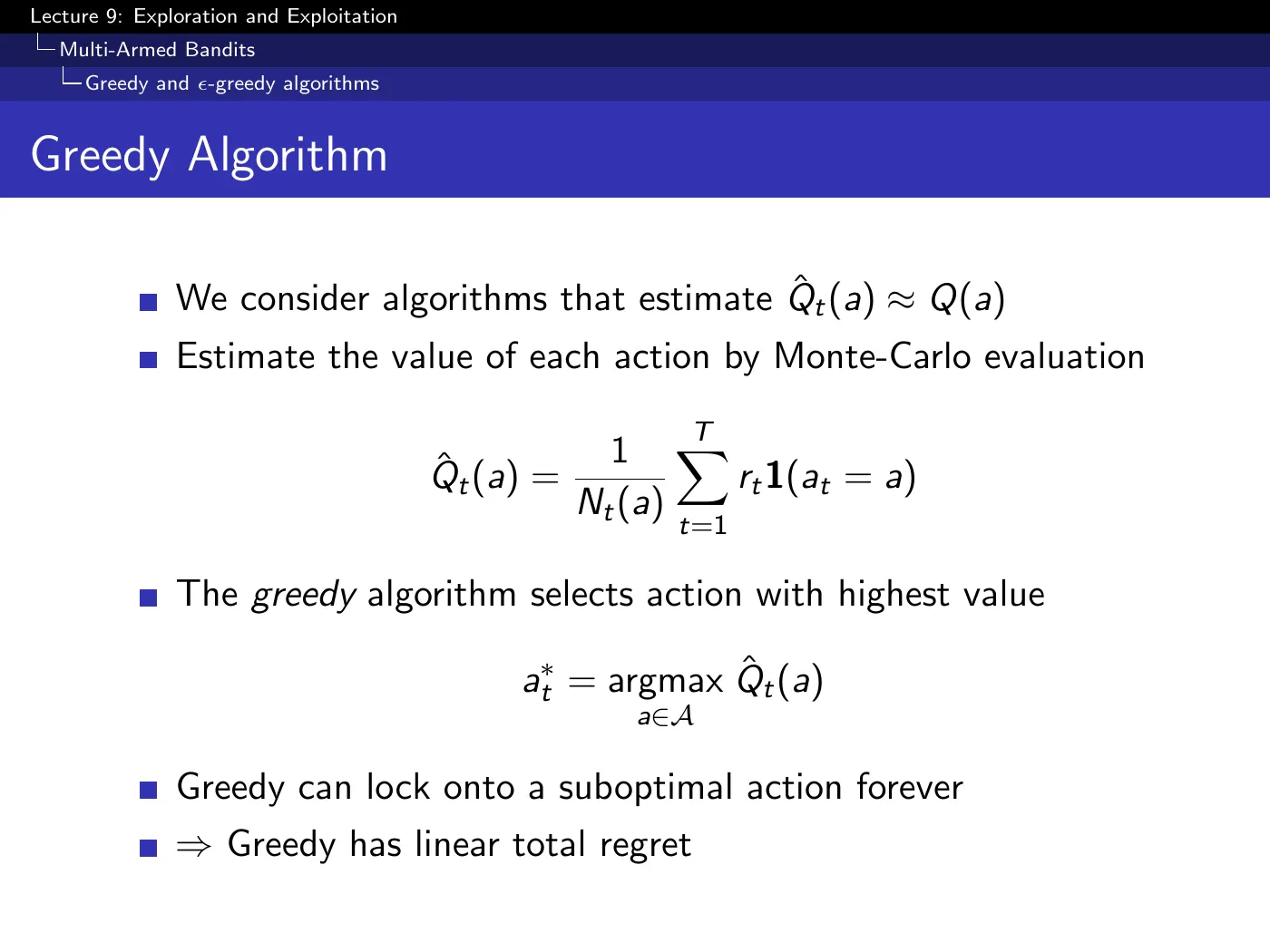 Lecture 9 Exploration and Exploitation, slide 10