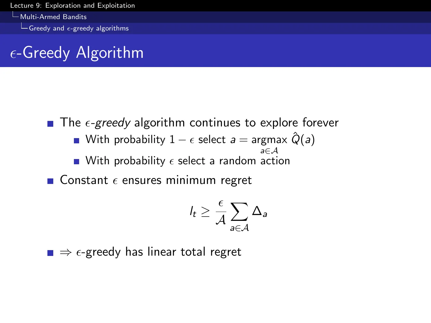Lecture 9 Exploration and Exploitation, slide 11