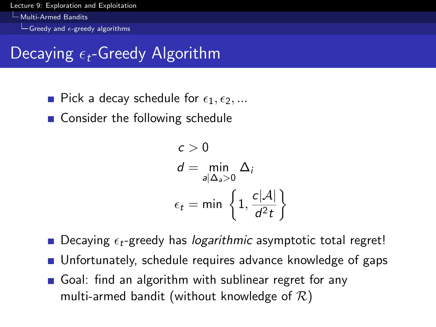 Lecture 9 Exploration and Exploitation, slide 13