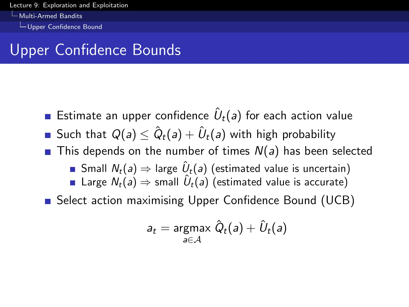 Lecture 9 Exploration and Exploitation, slide 17