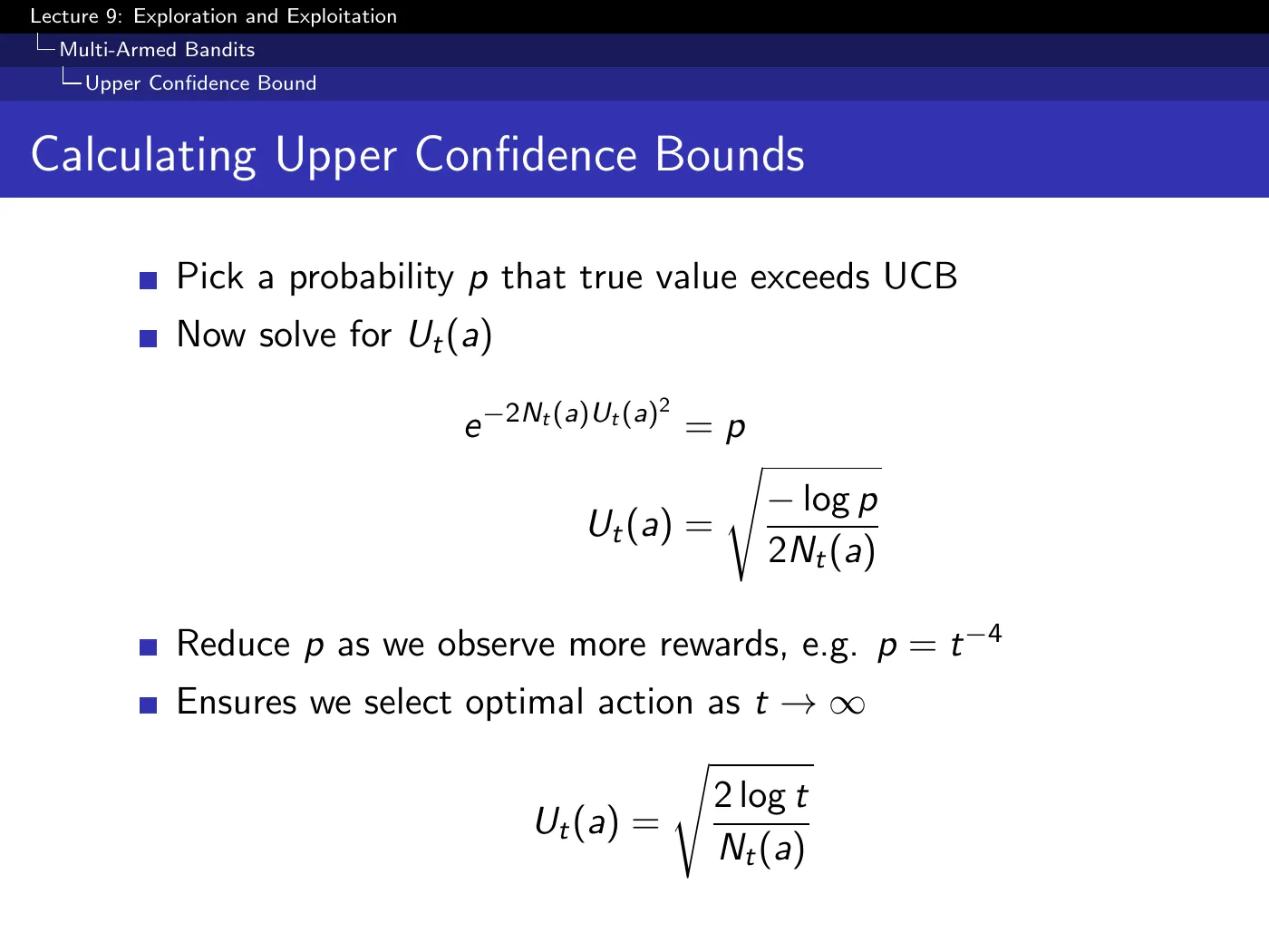 Lecture 9 Exploration and Exploitation, slide 19