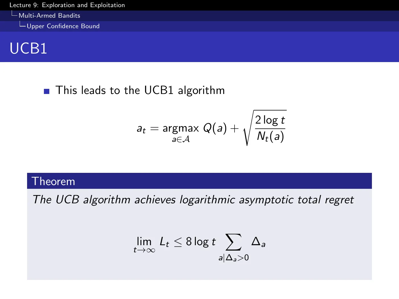 Lecture 9 Exploration and Exploitation, slide 20