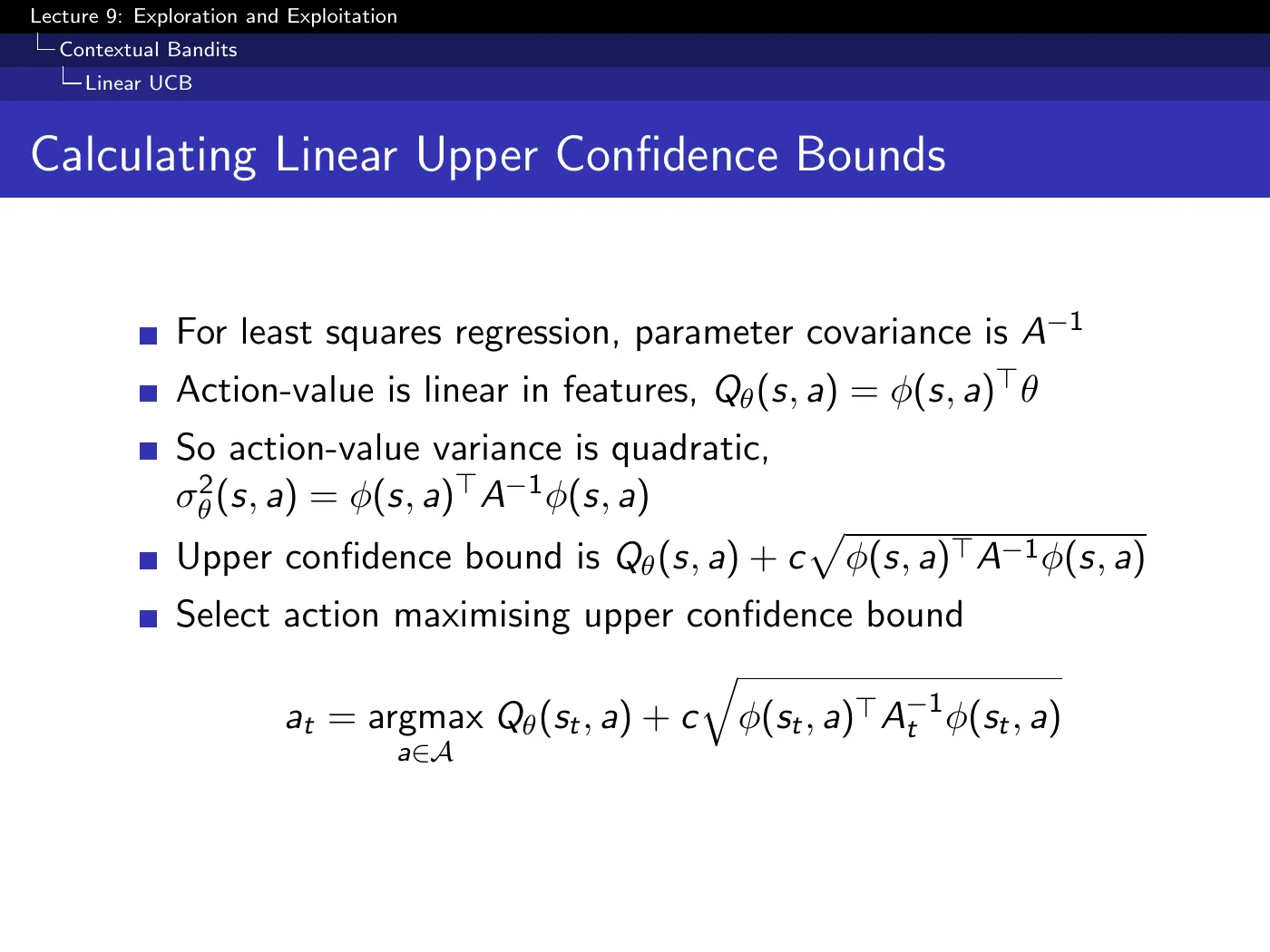 Lecture 9 Exploration and Exploitation, slide 37