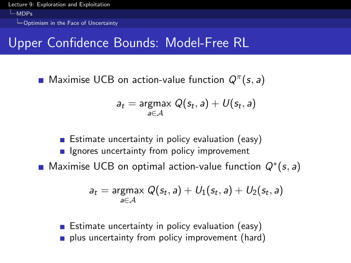 Lecture 9 Exploration and Exploitation, slide 42