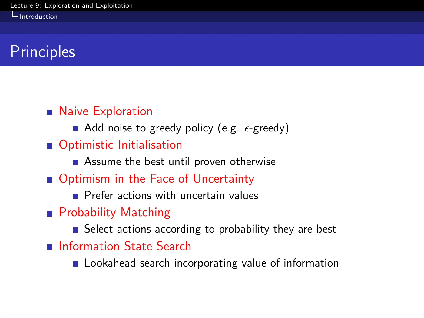 Lecture 9 Exploration and Exploitation, slide 5