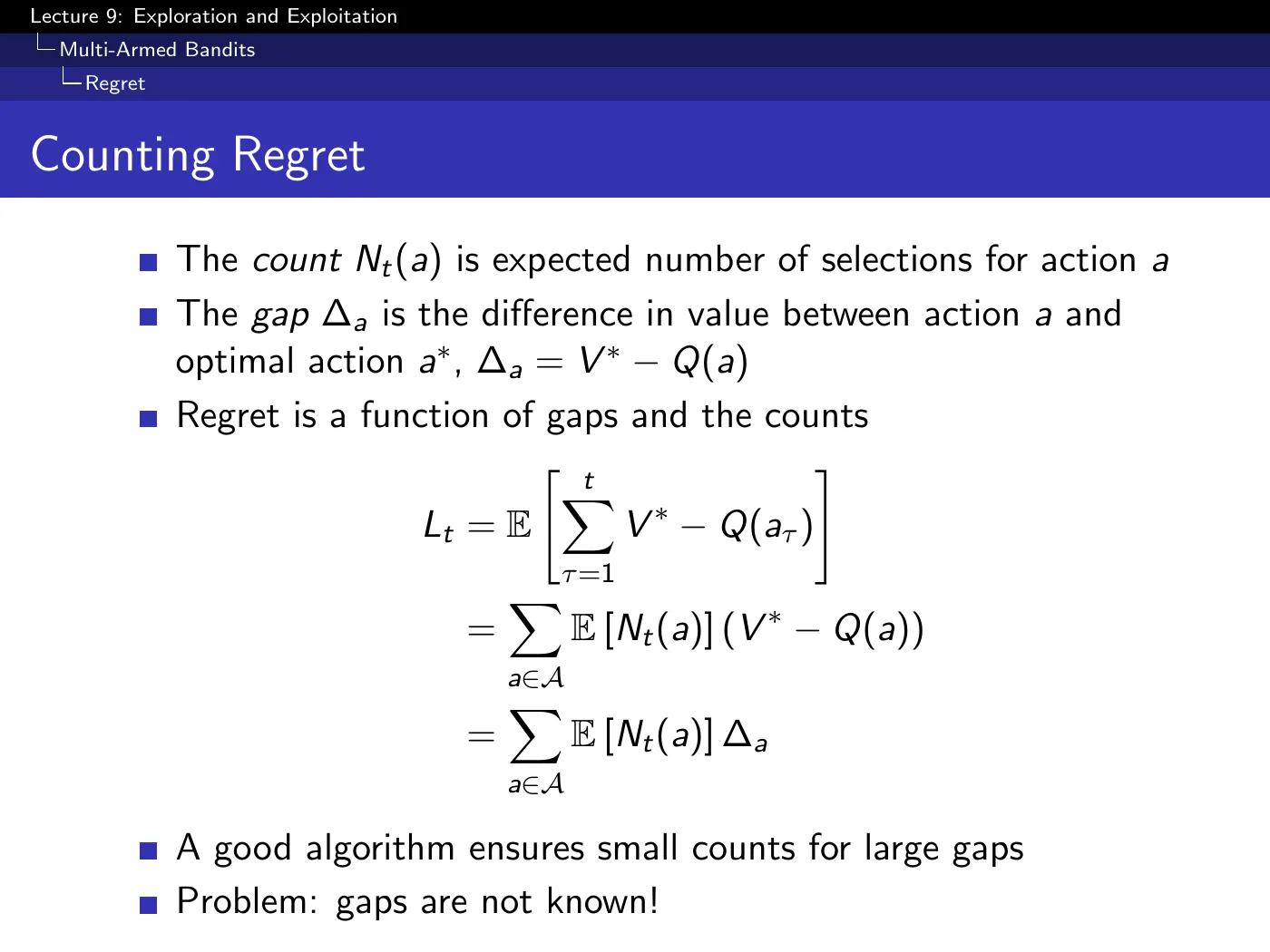 Lecture 9 Exploration and Exploitation, slide 8